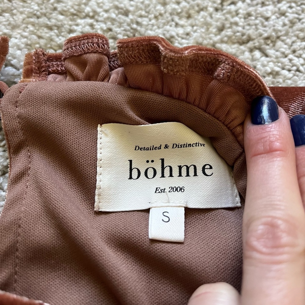 Bohme Women’s Long Sleeve Velvet Dress Size Small Rose Pink Holiday Cottagecore - Picture 4 of 14